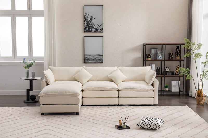 Modular Sectional Sofa, 3-Seater Sofa With Ottoman, Modern L-Shaped Sofa For Living Room Bedroom Apartment