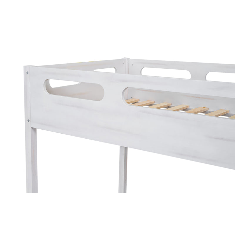 Twin over Full Bunk Bed with Built-in Ladder,White