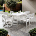 7 Piece Dining Set Modern Outdoor Patio Furniture, Including 4 Dining Chairs & 2 Swivel Rockers Sunbrella Fabric Cushioned And Rectangle Dining Table With Umbrella Hole