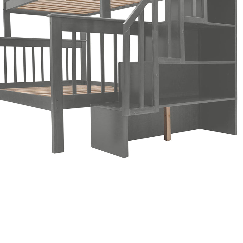 Twin Over Full Stairway Bunk Bed With Drawer, Storage And Guard Rail For Bedroom, Dorm, For Adults