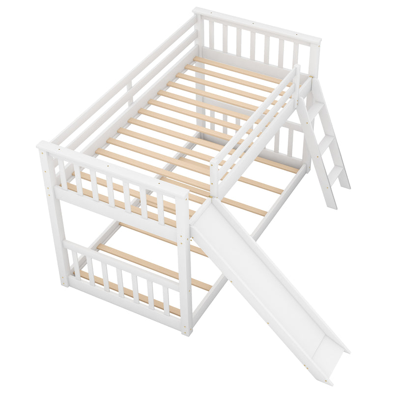 Twin over Twin Bunk Bed with Convertible Slide and Ladder, White