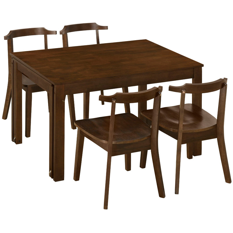 Topmax - 5 Piece Farmhouse Extendable Dining Table Set With Wheels Kitchen Table Set With Pull-Out Side Table And Dining Chairs For Small Places