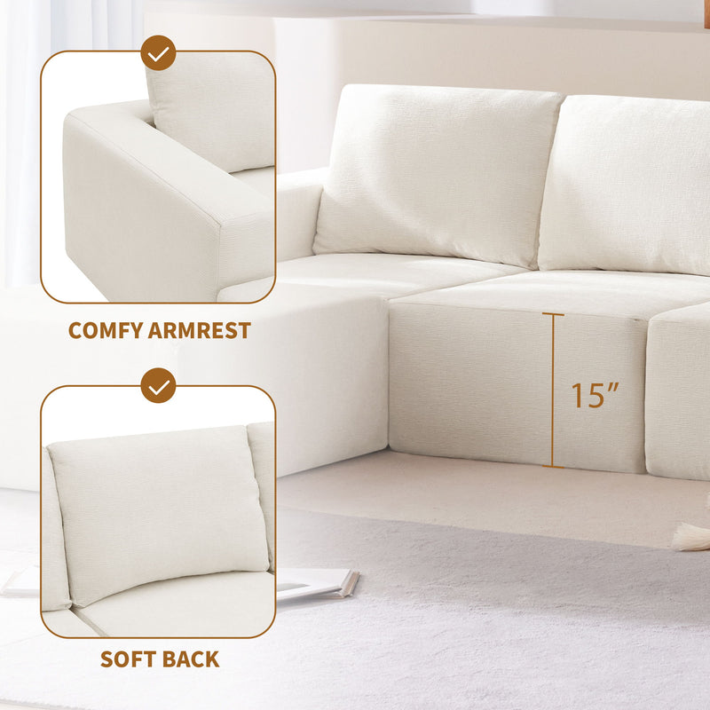 Modular U Shaped Sectional Sofa, Luxury Chenille Floor Couch Set, Upholstered Indoor Furniture, Foam-Filled Sleeper Sofa Bed For Living Room, Bedroom, Free Combination - Beige