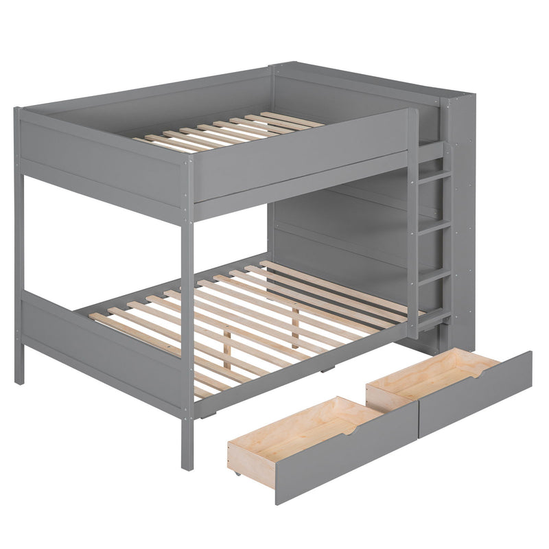 Full Over Full Bunk Bed With 2 Drawers And Multi - Layer Cabinet