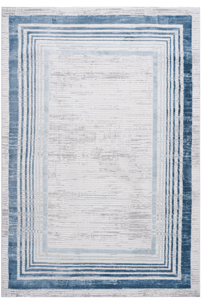 5' x 7' Bordered Non-Shedding Living Room Bedroom Dining Home Office Stylish And Stain Resistant Area Rug - Blue / Ivory