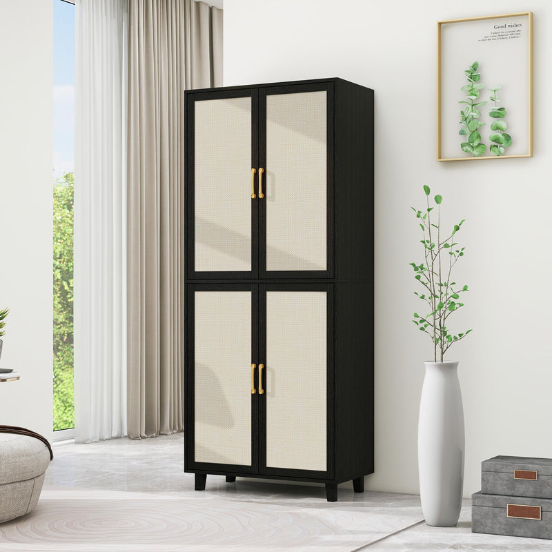 4 Door Cabinet, with 4 Adjustable Inner Shelves, Storage Cabinet