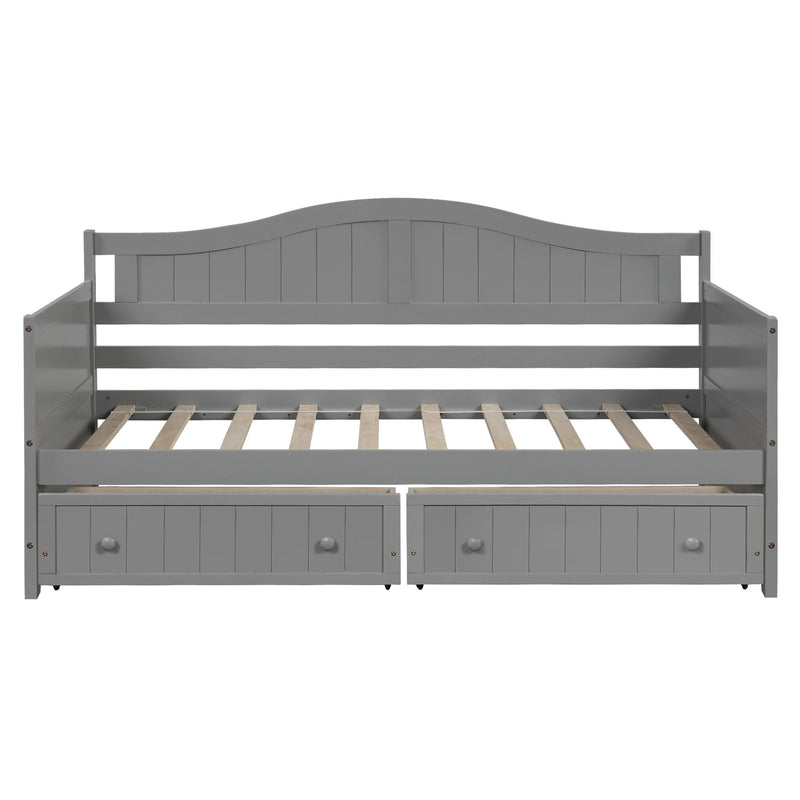 Twin Wooden Daybed With 2 Drawers, Sofa Bed For Bedroom Living Room, No Box Spring Needed - Gray