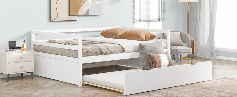 Twin Size Wood Daybed with Twin Size Trundle, White