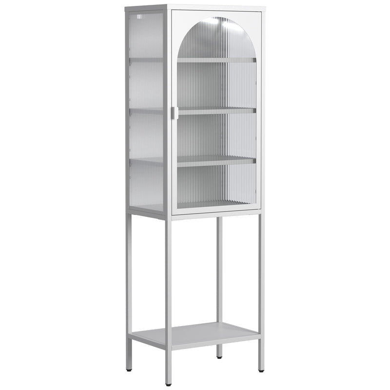 Metal Glass Door Display Storage Cabinet - 5 Tier Cube Bookshelf Storage Cabinet With 3 Adjustable Shelves For Kitchen, Dining Room, Living Room, Bathroom, Home Office - Antique White