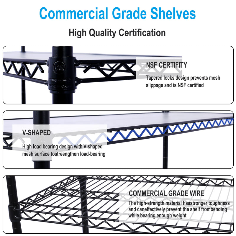 6 Tier 6000Lbs Capacity Nsf Metal Shelf Wire Shelving Unit, Heavy Duty Adjustable Storage Rack With Wheels & Shelf Liners For Commercial Grade Utility Steel Storage Rack