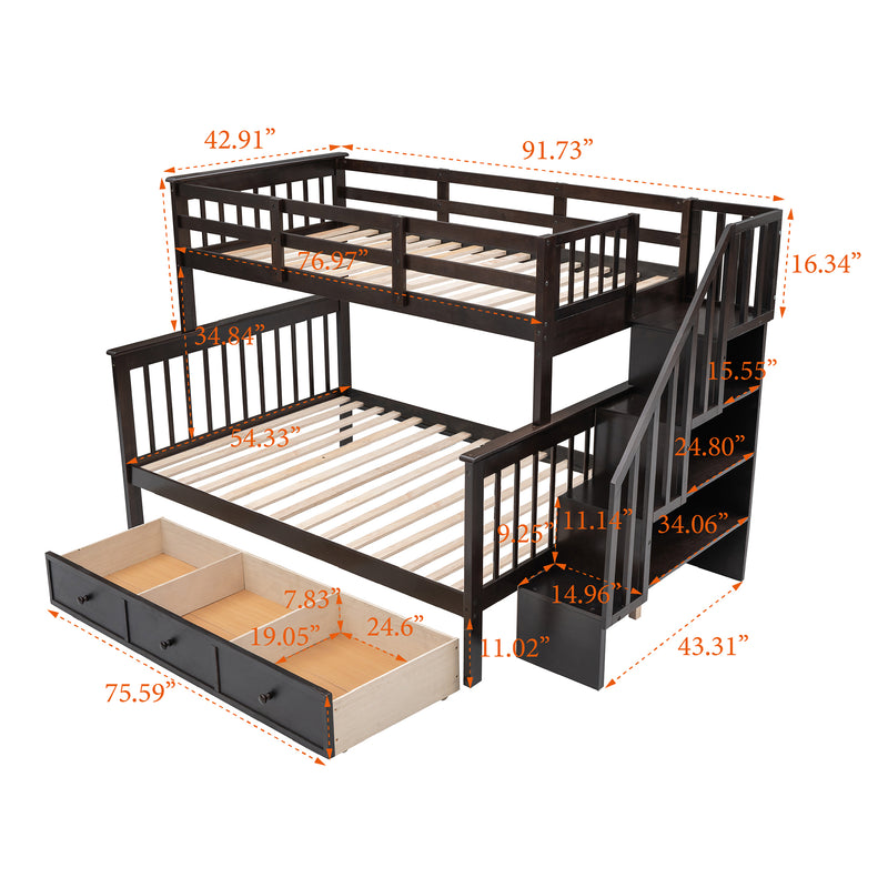 Stairway Twin-Over-Full Bunk Bed with Drawer, Storage and Guard Rail for Bedroom, Dorm, for Adults, Espresso color( old sku: LP000219AAP )