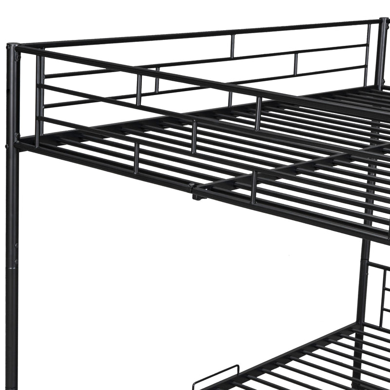 Full Over Full Metal Bunk Bed With Shelf And Guardrails