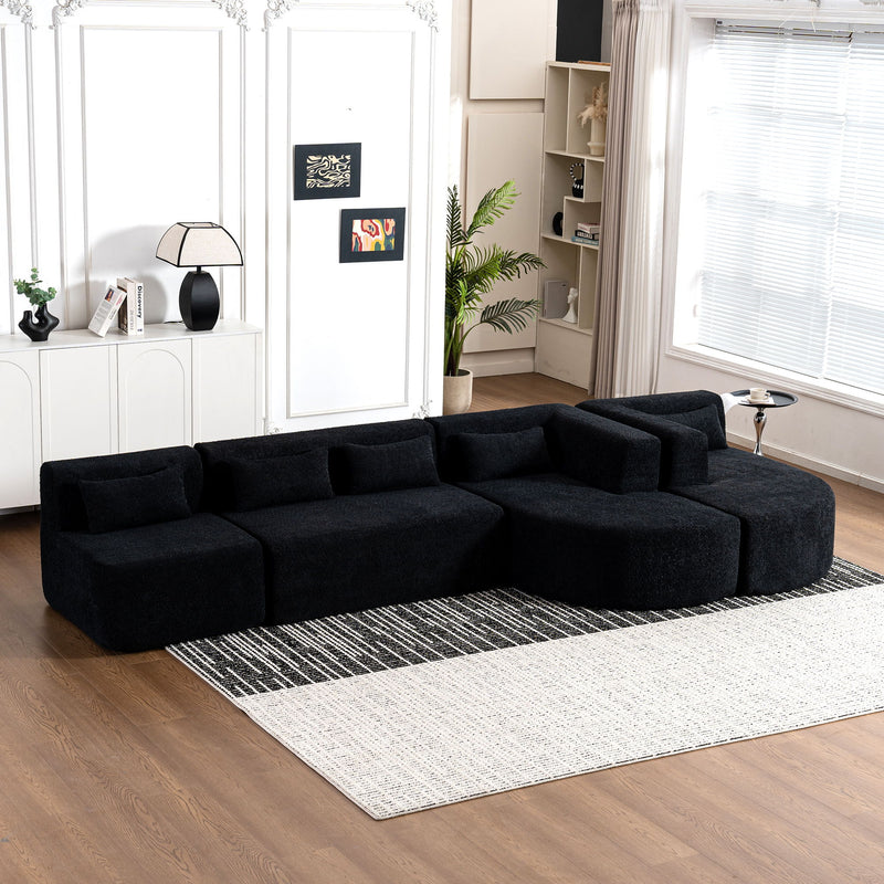 Upholstered Sofa Free Combined Sofa Couch With Two Chaise Lounge And Five Back Pillows For Living Room - Black