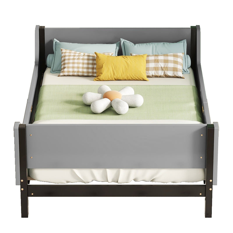 Twin Bed with Headboard, Footboard, Safeguards,  Built-in Bed-end Book Storage Rack ,Grey