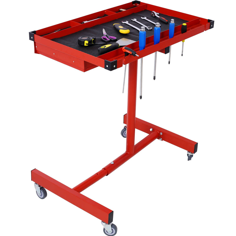 Adjustable Tear Down Work Table With Drawer For Garages, Repair Shops, And Diy, Portable, (4) 2.5" Swivel Casters, 220 Pound Capacity, Rubber Corners, Heavy Duty Steel