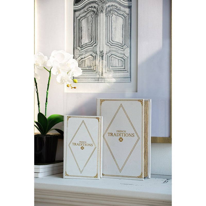 Book Boxes (Set of 2) - White / Gold