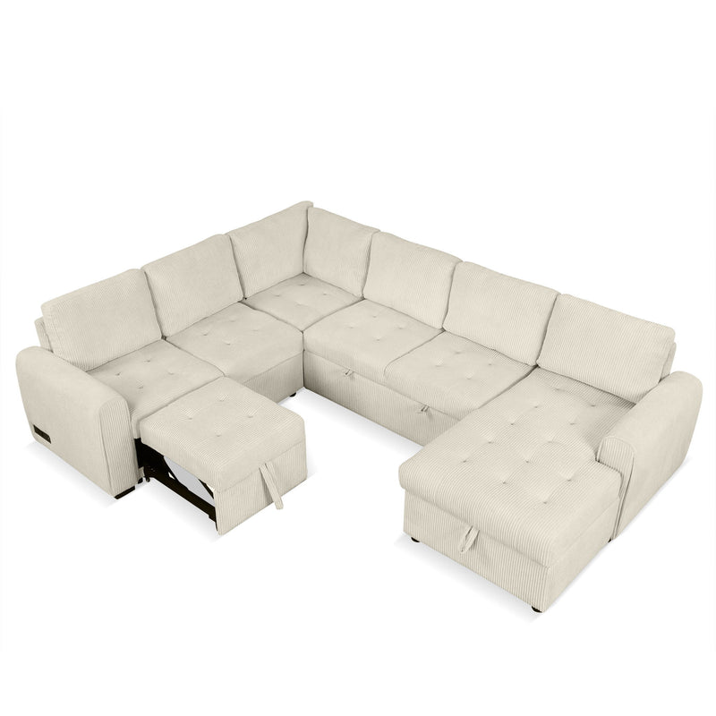 U-Shaped Sofa Sectional Sofa Pull-Out Sofa Bed With A Storage Chaise Lounge, Charging Devices For Living Room - Beige