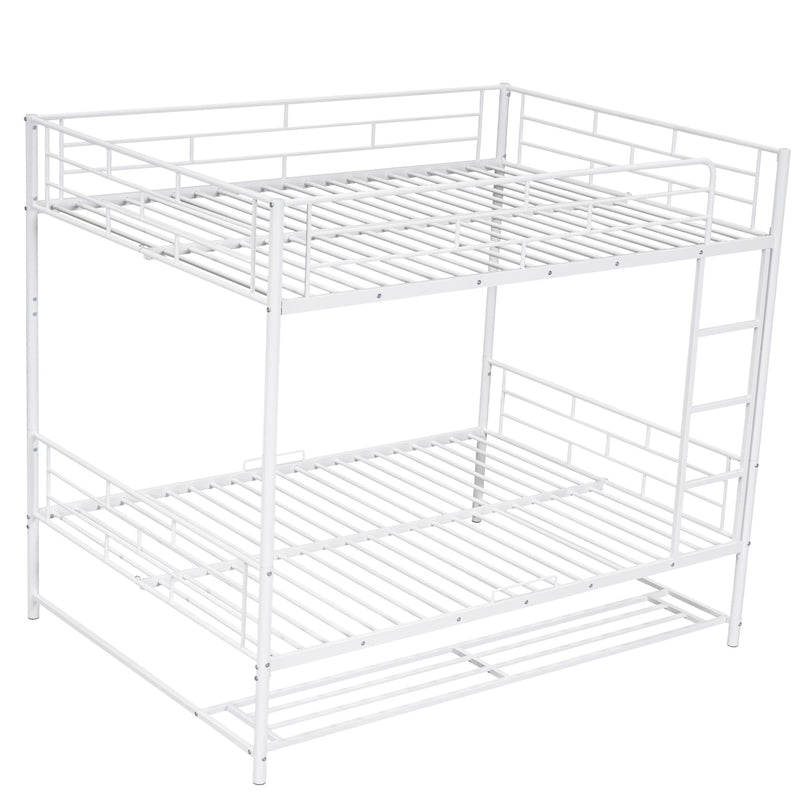 Full Over Full Metal Bunk Bed With Shelf And Guardrails - White