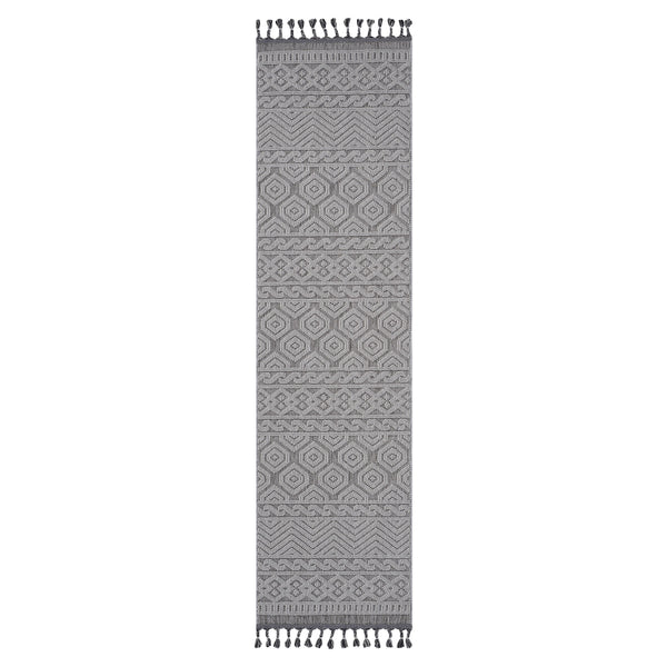 Guros - 2' x 8' Geometric Indoor / Outdoor Area Rug - Gray / White