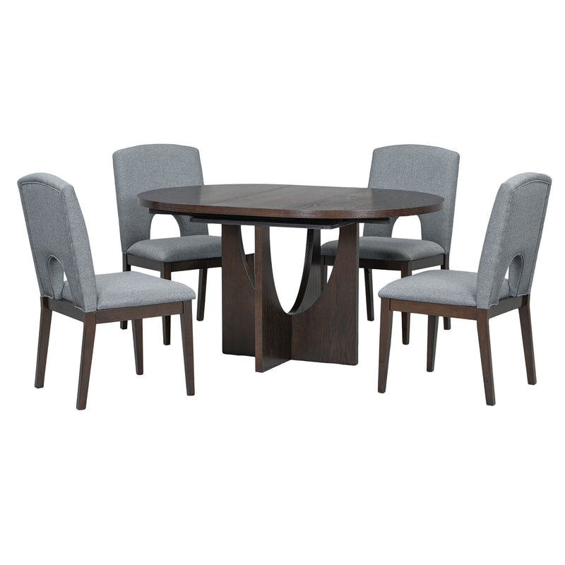 Topmax - 5 Piece Modern Extendable Round Dining Table Set With Removable Leaf For Small Places