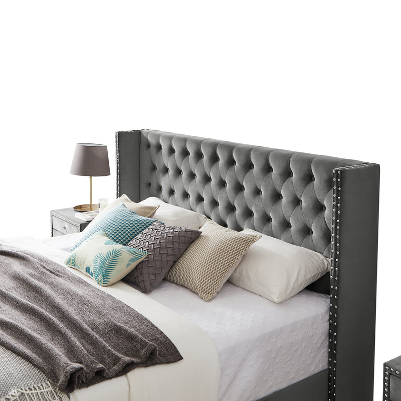 B100S King bed, Button designed Headboard,strong wooden slats + metal legs with Electroplate