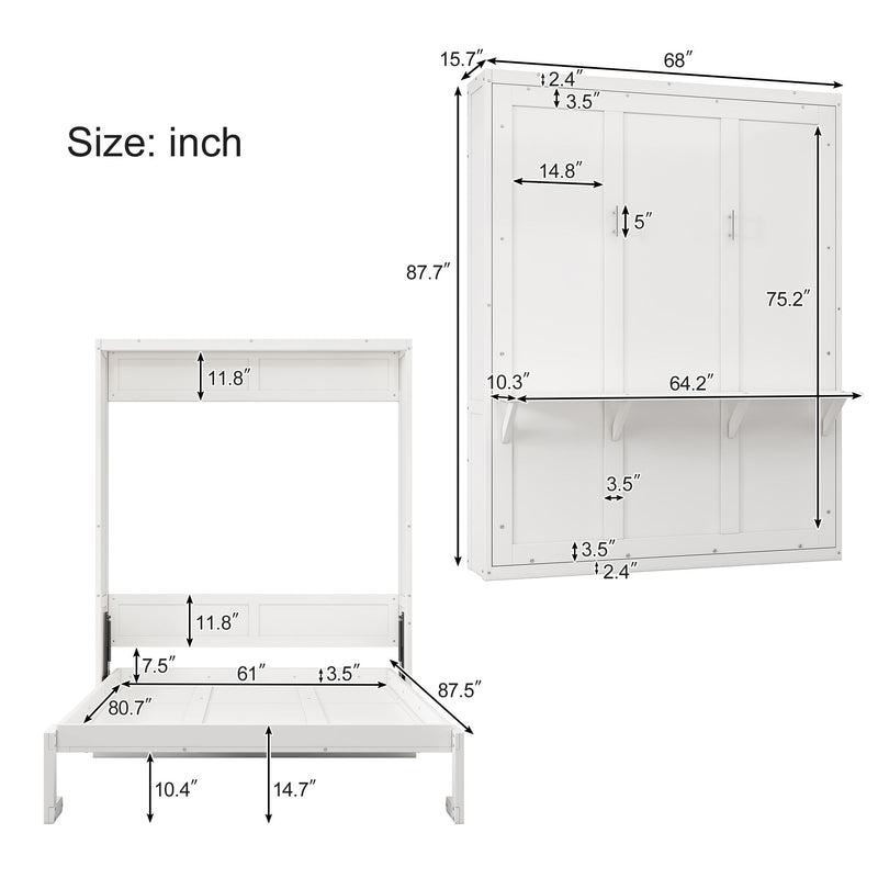 Murphy Bed With Side Cabinet Storage Shelf, Cabinet Bed Folding Wall Bed With Desk Combo Perfect For Guest Room, Study, Office