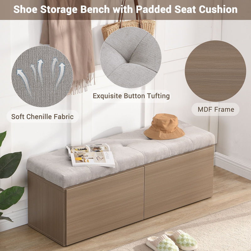 Shoe Storage Bench Entryway Shoe Cabinet Storage Ottoman With Padded Seat Cushion And Double Doors For Entryway, Hallway And Bedroom