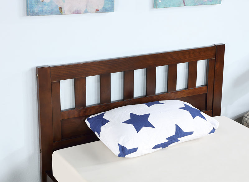 Twin Size Bed, Wood Platform Bed Frame with Headboard For Kids, Slatted, Dark Walnut