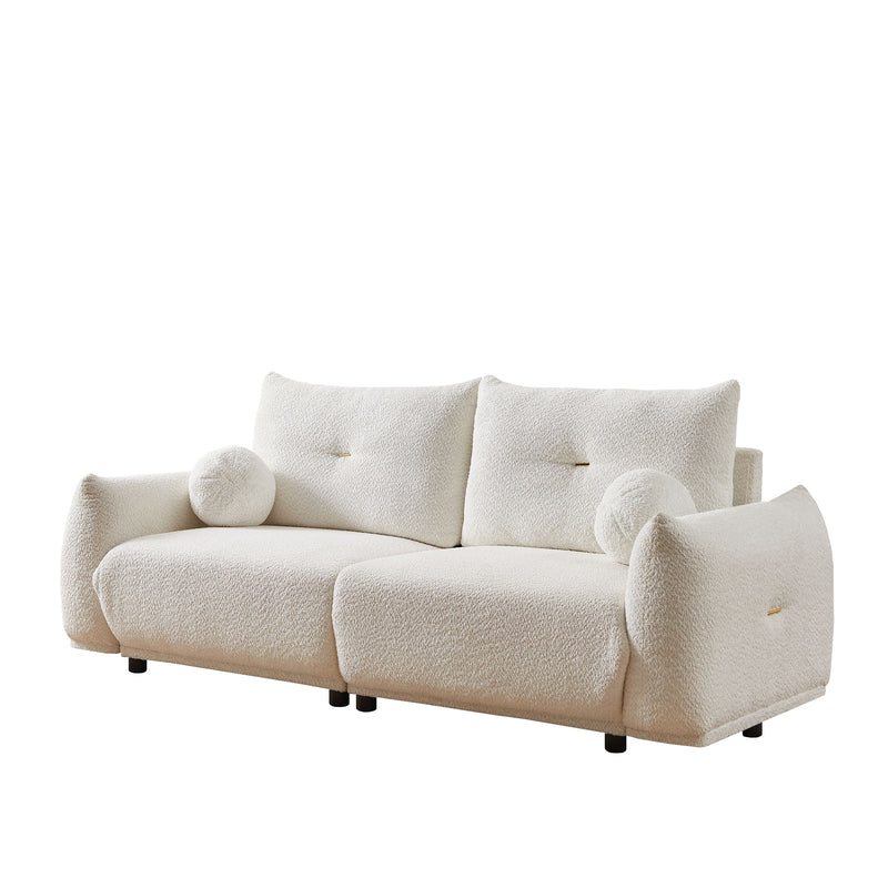 Lamb's Wool 2-Seater Cushion Sofa 90'' Comfortable Sofa For Living Room Bedroom And Other Casual Spaces Lamb's Wool Sofa With 2 Cushions And 2 Ball Pillows