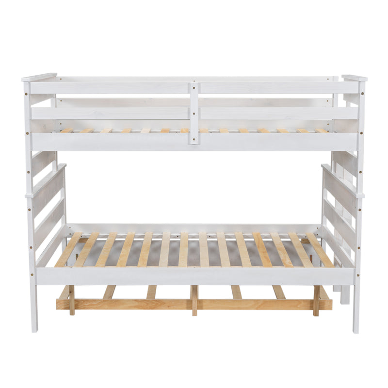 Wood Twin over Full Bunk Bed with Twin Size Trundle, White