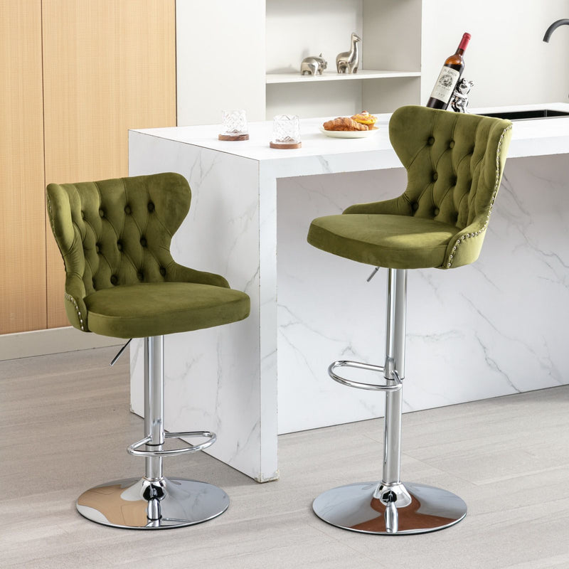 Swivel Barstools Adjusatble Seat Height From 25-33", Modern Upholstered Chrome Base Bar Stools With Backs Comfortable Tufted For Home Pub And Kitchen Island