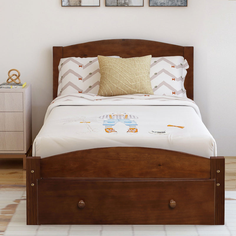 Twin Platform Bed Frame With Storage Drawer And Wood Slat Support No Box Spring Needed Walnut