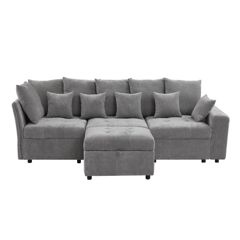 Sectional Sofa Modular Sofa Couch With Three USB Ports, A Removable Storage Ottoman And Five Back Pillows For Living Room