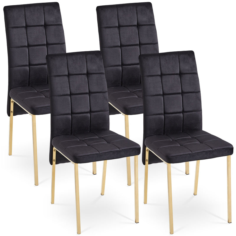 5 Pieces Dining Set Including Velvet High Back Golden Color Legs Nordic Dining Chair & Creative Design Dining Table