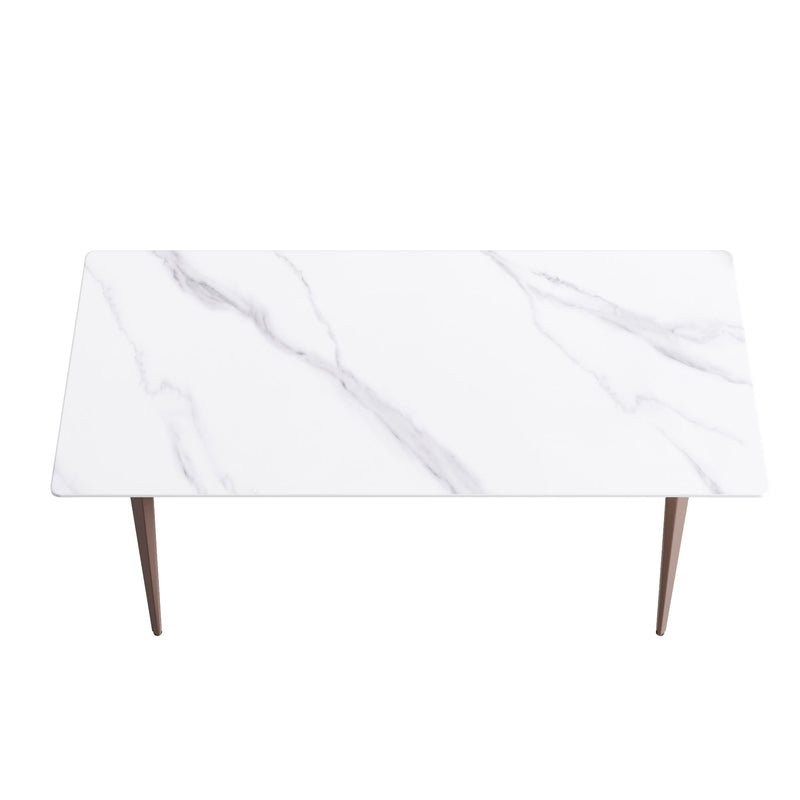 70.87" Modern Artificial Stone Straight Edge Metal Leg Dining Table, Can Accommodate 6-8 People - White