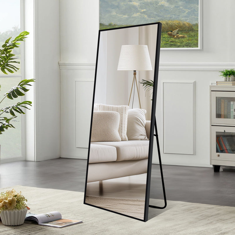 Floor Mirror Full Length Mirror Ultra Thin Aluminum Alloy Frame Modern Style Standing / Hanging Mirror Wall Mounted - Black