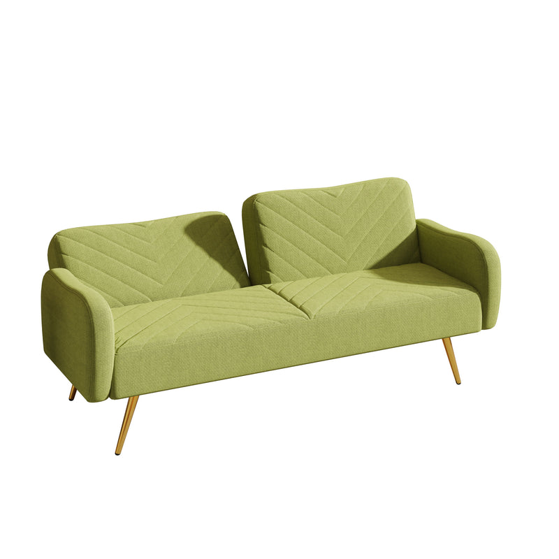 Fabric Double Sofa With Split Backrest And Two Throw Pillows, Suitable For Living Room, Apartment, Home Office - Green