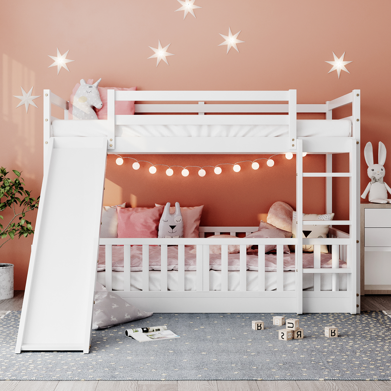 Twin Over Twin Bunk Bed with Slide and Ladder, White(Old SKU:LP000009AAK)