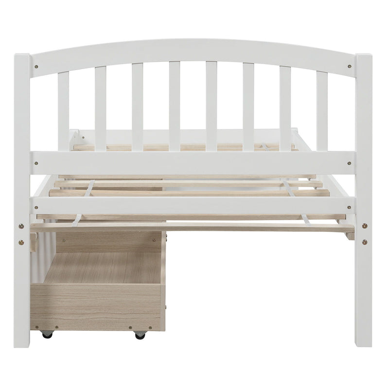 Twin Platform Storage Bed Wood Bed Frame With Two Drawers And Headboard - White