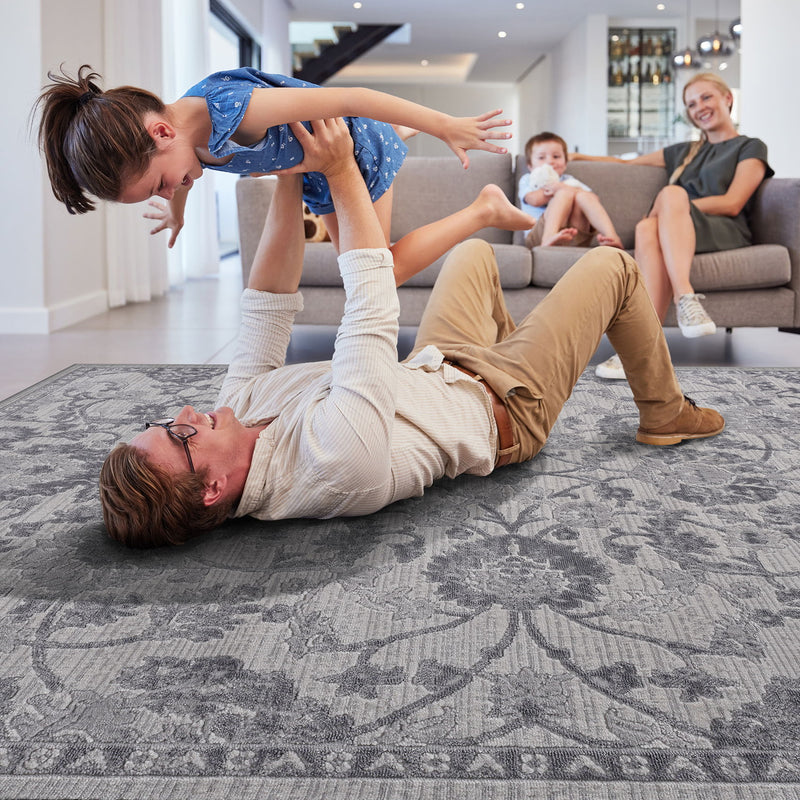 6' x 9' Oriental Non-Shedding Living Room Bedroom Dining Home Office Stylish And Stain Resistant Area Rug - Gray / Silver