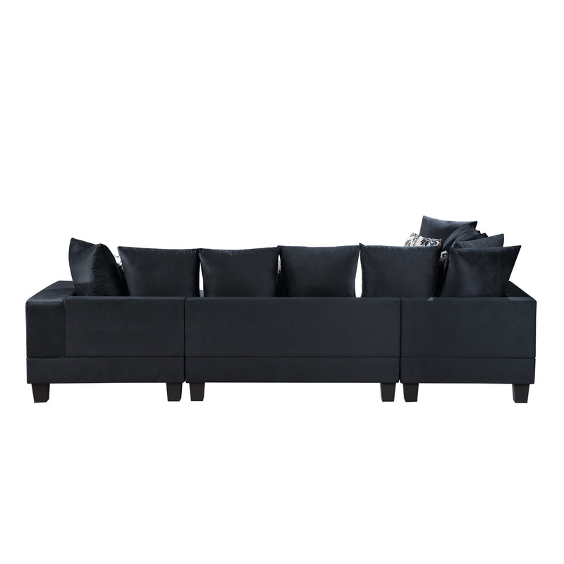 Modern U Shape Sectional Sofa, Velvet Corner Couch With Lots Of Pillows Included, Elegant And Functional Indoor Furniture For Living Room, Apartment, Office - Black