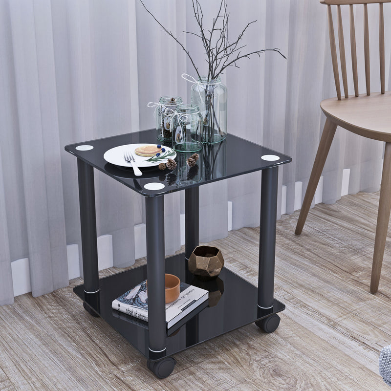 2 Piece Side Table, 2 Tier Space End Table, Modern Night Stand, Sofa Table, Side Table With Storage Shelve - Black