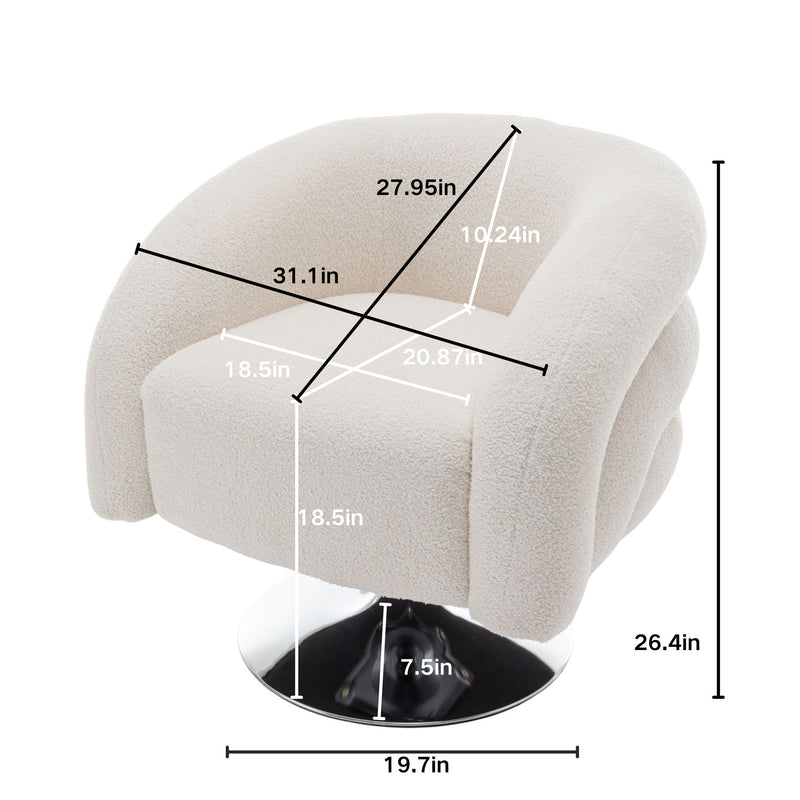 Modern Style Single Swivel Sofa Chair, Teddy Upholstered Single Sofa With Round And Fluffy Reading Chair, Suitable For Living Room