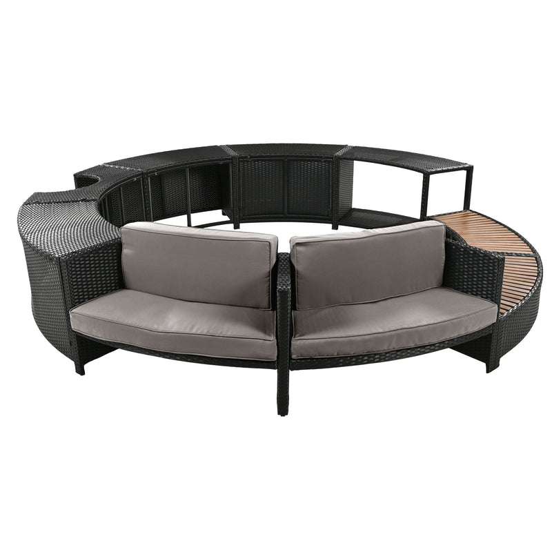 Spa Surround Spa Frame Patio Rattan Sofa Set With Storage Spaces, Mini Sofa And Comfortable Cushion For Patio, Backyard