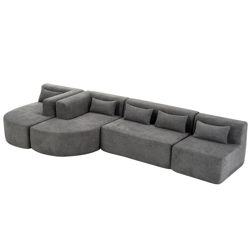 Upholstered Sofa Free Combined Sofa Couch With Two Chaise Lounge And Five Back Pillows For Living Room - Light Gray