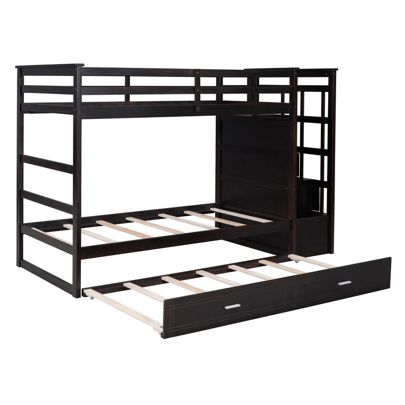 Twin Over Twin Bunk Bed with Trundle and Staircase,Espresso(OLD SKU:LT000068AAP)