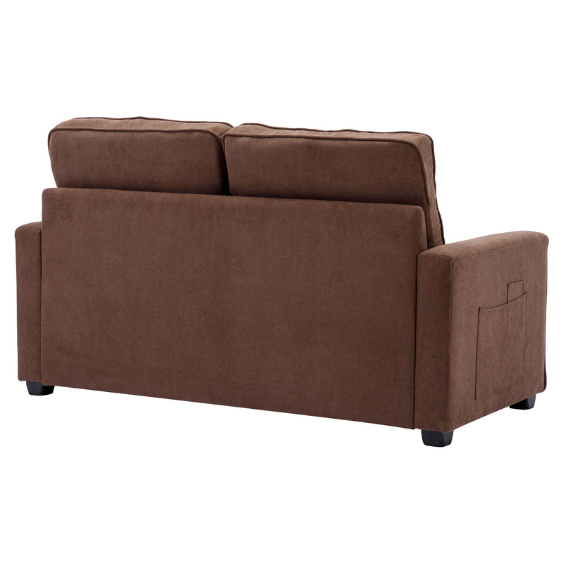 Loveseat Sofa With Pull-Out Bed Modern Upholstered Couch With Side Pocket For Living Room Office