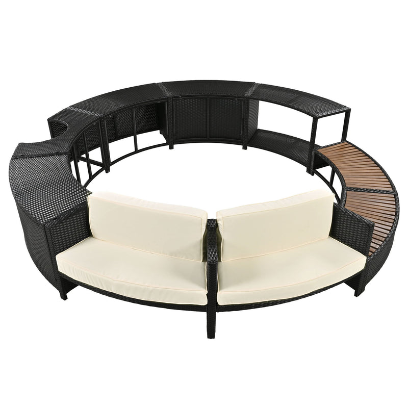 Spa Surround Spa Frame Patio Rattan Sofa Set With Storage Spaces, Mini Sofa And Comfortable Cushion For Patio, Backyard