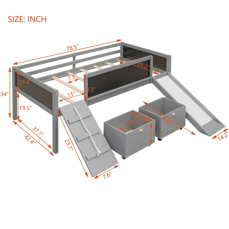 Twin size Loft Bed Wood Bed with Two Storage Boxes - Gray( old sku: LP000075AAE )