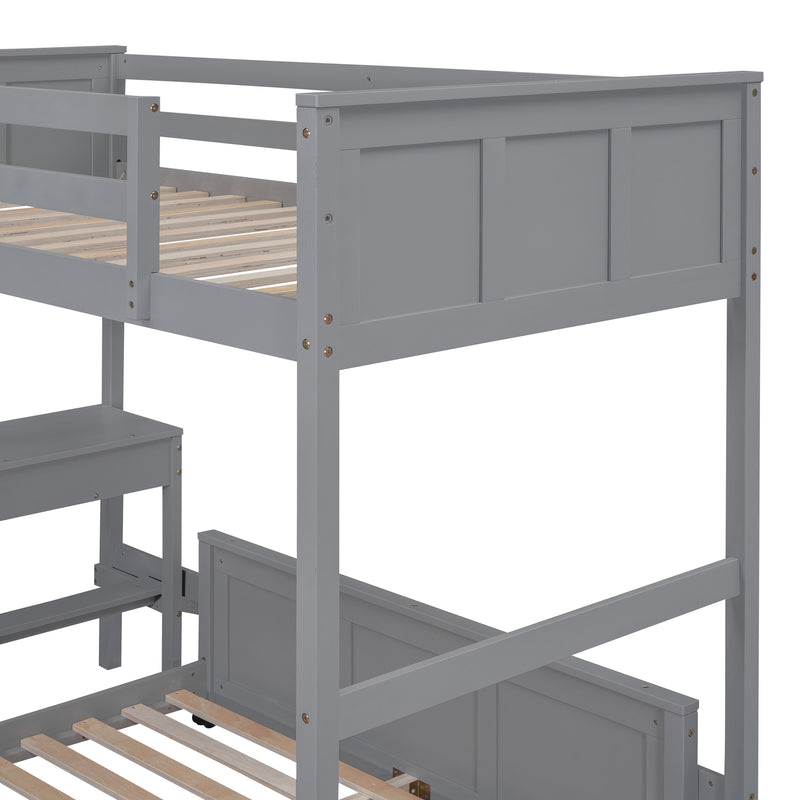 Twin Over Full Bunk Bed with Desk, Gray